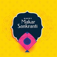 happy makar sankranti yellow background with pink kite vector