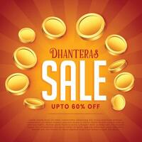 dhanteras sale background with golden coins vector