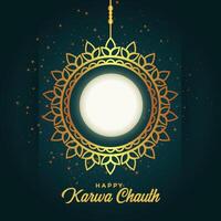 happy karwa chauth decoration with full moon design vector