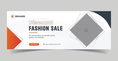 Discount advertisement fashion sale social media post design template and promotional web banner layout. black orange fashion template. vector