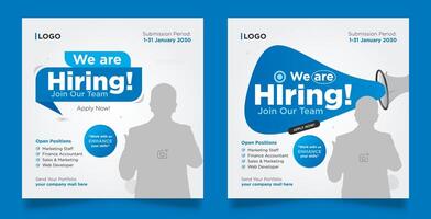 We are hiring job vacancy social media post design template. square web banner template or employee recruitment post banner design. vector