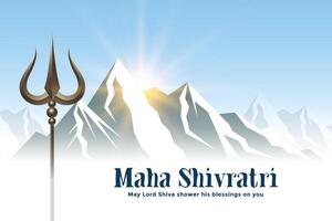 montañas y trishul arma para shivratri festival vector