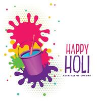 bucket of watercolor and splashes happy holi background vector