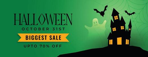 halloween festival sale banner with scary house vector