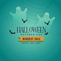 halloween sale banner with ghosts and flying bats vector