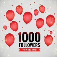 1000 seguidores gracias póster con volador globos vector