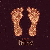 happy dhanteras festival greeting with feet print vector