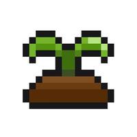 pixelated green greenery sprout leaf pixel art game items nature vector