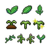 pixelated green greenery sprout leaf pixel art game items nature vector