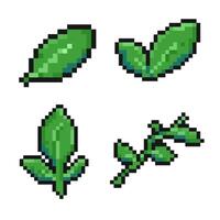 pixelated green greenery sprout leaf pixel art game items nature vector