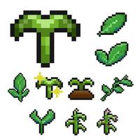 pixelated green greenery sprout leaf pixel art game items nature vector