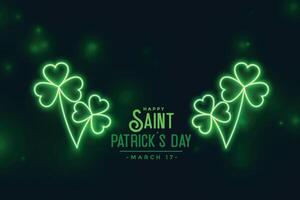 glowing clover neon green leaves st patricks background vector