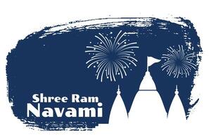 shree ram navami celebration card with temple design vector