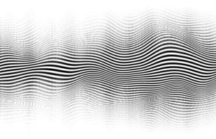 Abstract flowing wave design. Trendy halftone effect with tonal gradation made by horizontal stripes and dotted halftone pattern. Graphic black and white backdrop vector