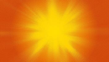 Retro yellow sunburst background with halftone rays. graphic art template for summer themes. Burst of orange and yellow rays in a comic book style illustration. vector