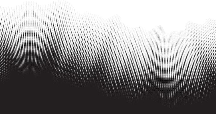 Halftone fading wave pattern. Smooth abstract tonal transition made by dots.