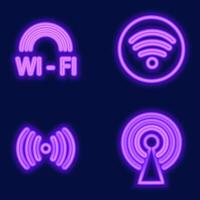 collection of purple WiFi wave signal signs isolated on dark background. illustration. vector