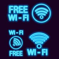 set of blue Wi-Fi wave signal signs isolated on dark background vector