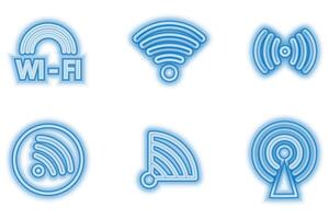 set of blue WiFi wave signal signs isolated on transparent background. illustration vector