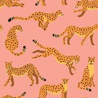Cheetah Cartoon Seamless Pattern on Pink Background vector