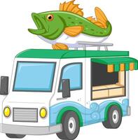 Fresh sea food mobile restaurant or store truck vector