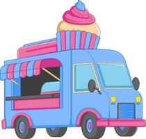 comida camión logotipo para magdalena cumpleaños pastel rápido entrega Servicio o comida festival vector