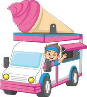 young man driving ice cream truck vector