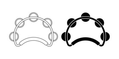 outline silhouette Tambourine icon set isolated on white background vector