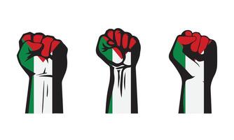 Set of fists with palestine flag isolated white background vector