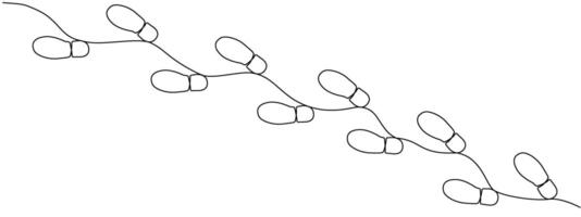 un camino de zapato pistas dibujado en uno continuo editable línea. diagonal huella de De las mujeres o de los hombres Zapatos en sencillo lineal estilo. ilustración vector