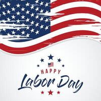 Labor Day greeting card with brush stroke background in United States national flag colors and hand lettering text Happy Labor Day. illustration. vector