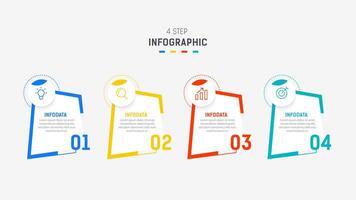 cuatro paso infografía elemento diseño modelo para presentación. proceso diagrama y presentaciones paso, flujo de trabajo disposición, bandera, fluir cuadro, informacion gráfico ilustración. vector