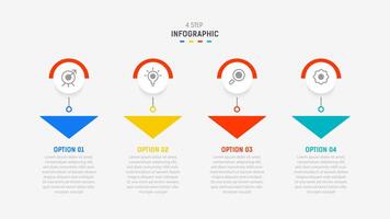 cuatro paso infografía elemento diseño modelo para presentación. proceso diagrama y presentaciones paso, flujo de trabajo disposición, bandera, fluir cuadro, informacion gráfico ilustración. vector