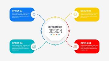 cuatro paso infografía elemento diseño modelo para presentación. proceso diagrama y presentaciones paso, flujo de trabajo disposición, bandera, fluir cuadro, informacion gráfico ilustración. vector