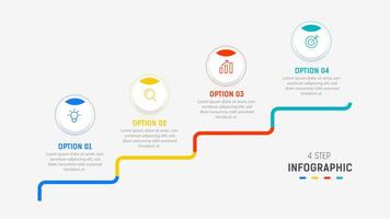 cuatro paso infografía elemento diseño modelo para presentación. proceso diagrama y presentaciones paso, flujo de trabajo disposición, bandera, fluir cuadro, informacion gráfico ilustración. vector