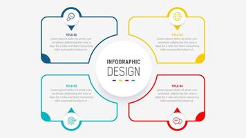 cuatro paso infografía elemento diseño modelo para presentación. proceso diagrama y presentaciones paso, flujo de trabajo disposición, bandera, fluir cuadro, informacion gráfico ilustración. vector