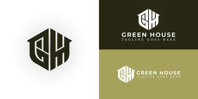 Abstract initial hexagon letter GH or HG logo in deep green color isolated on multiple background colors. The logo is suitable for garden construction planner logo design inspiration templates. vector