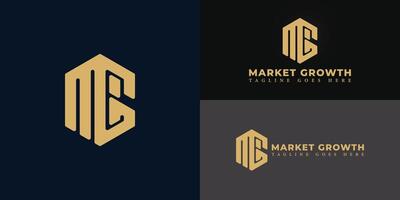 Abstract initial hexagon letter MG or GM logo in luxury gold color isolated on multiple background colors. The logo is suitable for marketing team logo design inspiration templates. vector