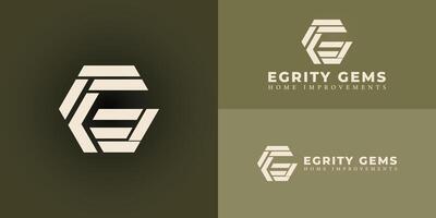 Abstract initial hexagon letter EG or GE logo in soft gold color isolated on multiple background colors. The logo is suitable for home improvement business logo design inspiration templates. vector