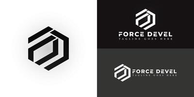 Abstract initial hexagon letter FD or DF logo in black color isolated on multiple background colors. The logo is suitable for business and technology company logo design inspiration templates. vector