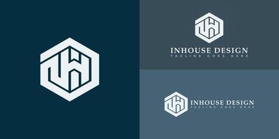 Abstract initial hexagon letter IH or HI logo in solid white color isolated on multiple background colors. The logo is suitable for design-builder firm logo design inspiration templates. vector