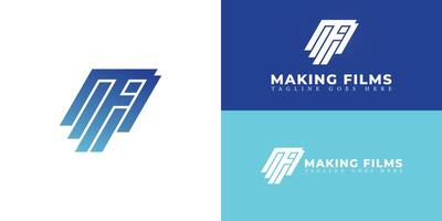 Abstract initial lines letter MF or FM logo in gradient blue color isolated on multiple background colors. The logo is suitable for architecture film logo design inspiration templates. vector