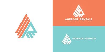 Abstract initial triangle letter AR or RA logo in blue-orange color isolated on multiple background colors. The logo is suitable for renting business property logo design inspiration templates. vector