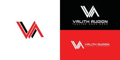 Abstract initial triangle letter VA or AV logo in black-red color isolated on multiple background colors. The logo is suitable for entertainment production logo design inspiration templates. vector