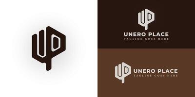 Abstract initial letter UP or PU logo in brown color isolated on multiple background colors. The logo is suitable for rental apartment house logo design inspiration templates. vector