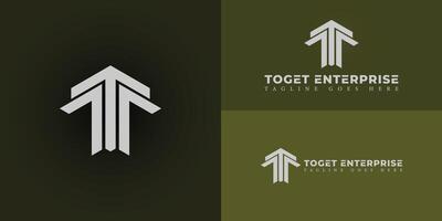 Abstract initial arrow letter TE or ET logo in silver-white color isolated on multiple background colors. The logo is suitable for real estate firm company logo design inspiration templates. vector