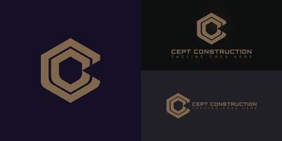 Abstract initial hexagon letter C or CC logo in luxury gold color isolated on multiple background colors. The logo is suitable for property and construction company logo design inspiration templates. vector