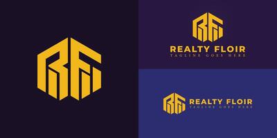Abstract initial hexagon letter RF or FR logo in yellow color isolated on multiple background colors. The logo is suitable for residential construction company logo design inspiration templates. vector