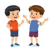 Two little boys have fun talking together vector