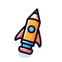 Rocket and pencil cartoon icon illustration. Education object icon concept isolated. Back to school vector